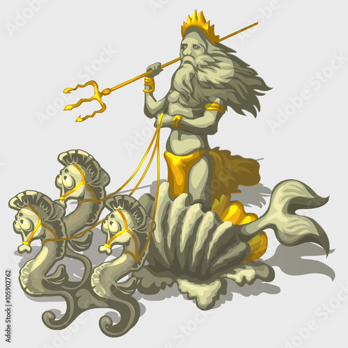 Character Triton with sea horse, stylish vector 