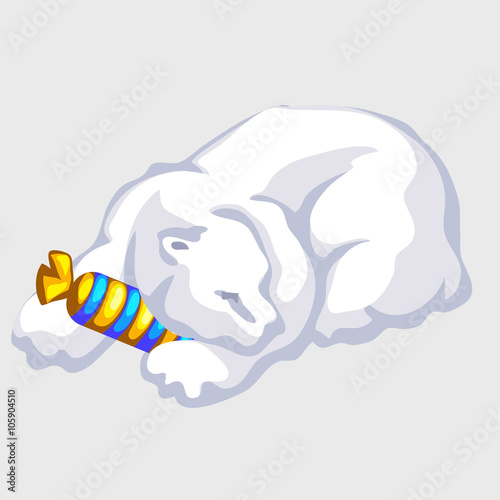 Polar bear rests with candy, vector silhouettes 