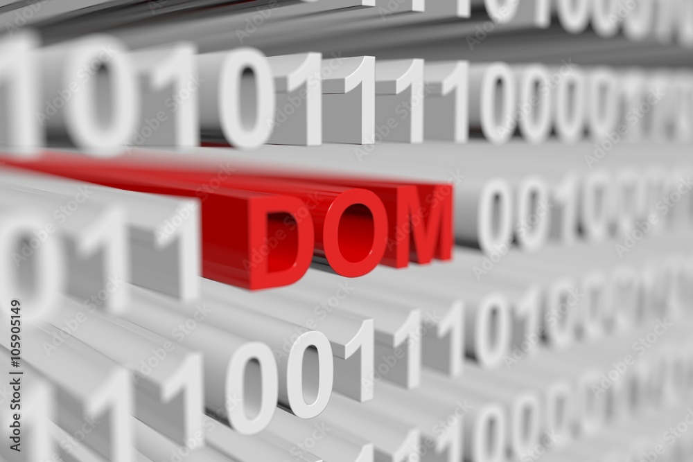 The DOM is represented as a binary code with blurred background