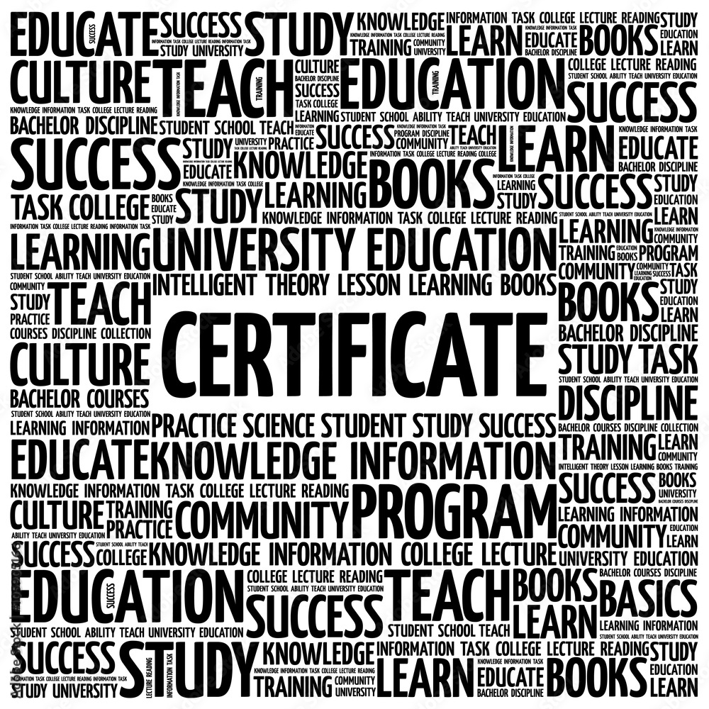CERTIFICATE word cloud, education business concept background