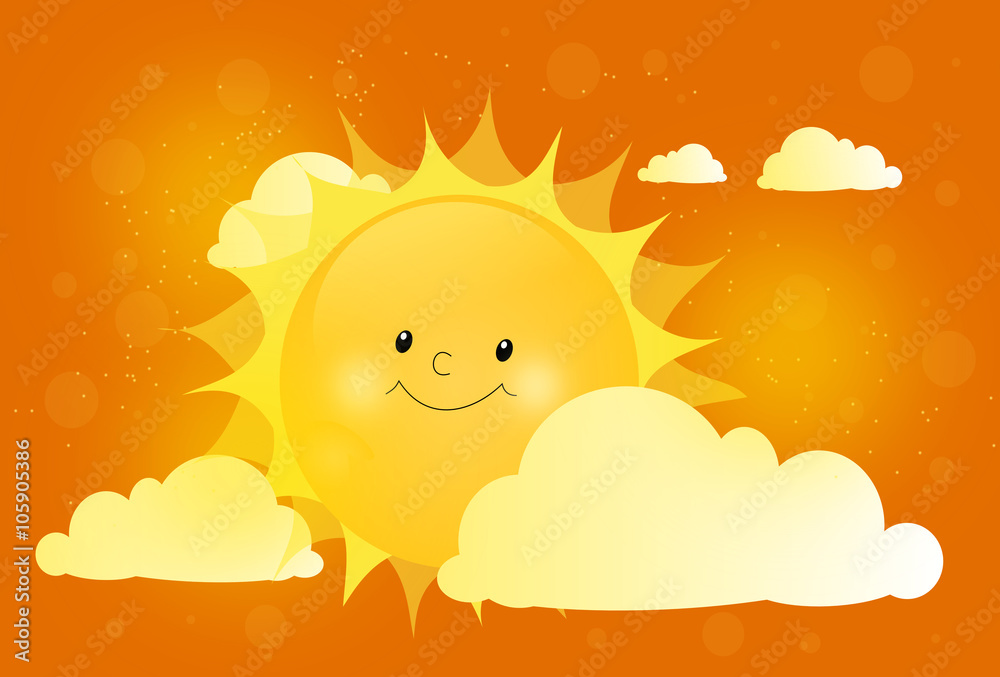 Fototapeta premium Cute sun behind cloud