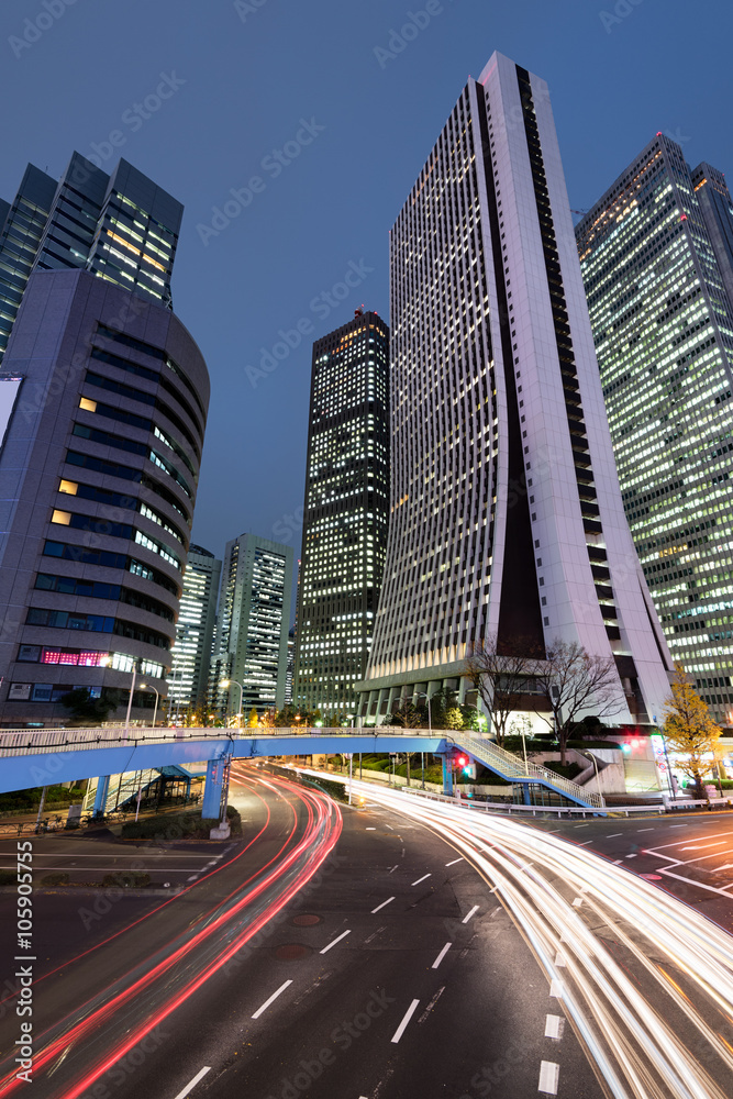 Night view of Shijuku Ward in Tokyo - Japan.