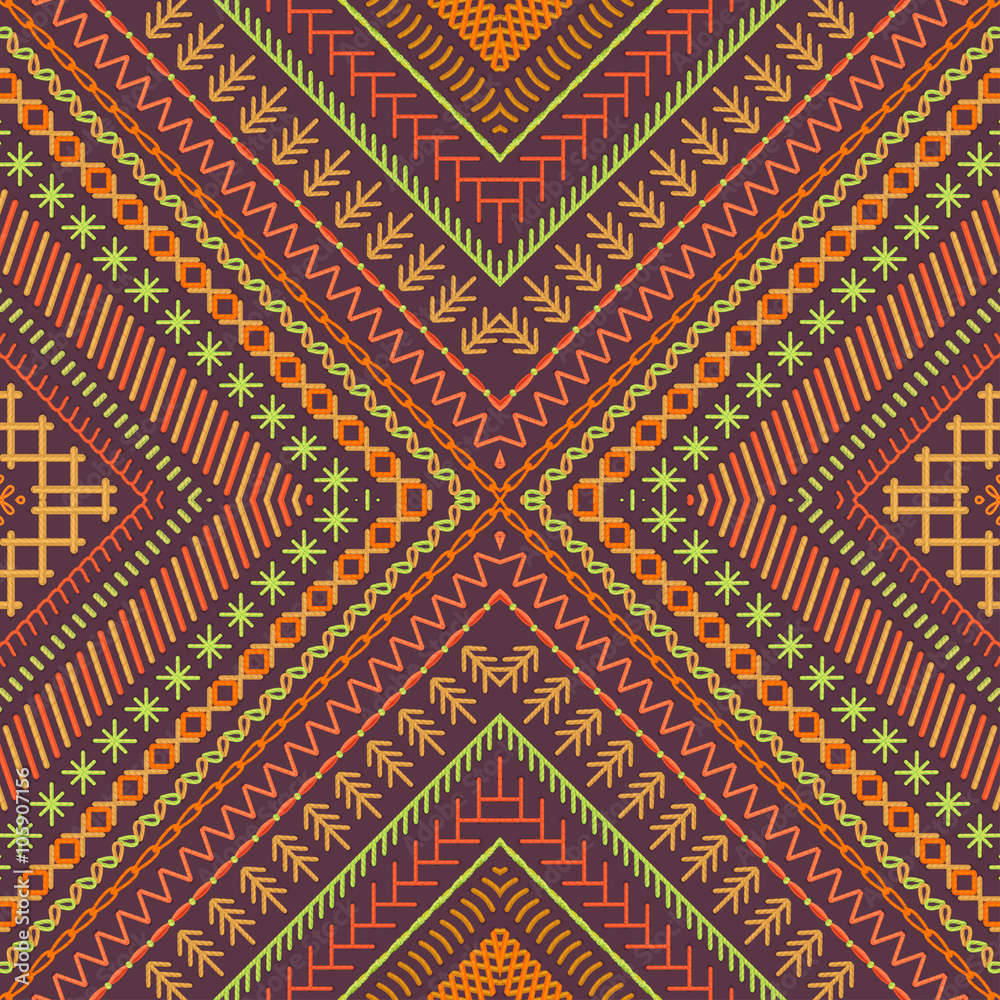 Vector seamless tribal embroidery pattern. Vector seamless tribal embroidery pattern.