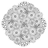 Unique vector mandala with flowers. Ornamental round floral zentangle for coloring book pages