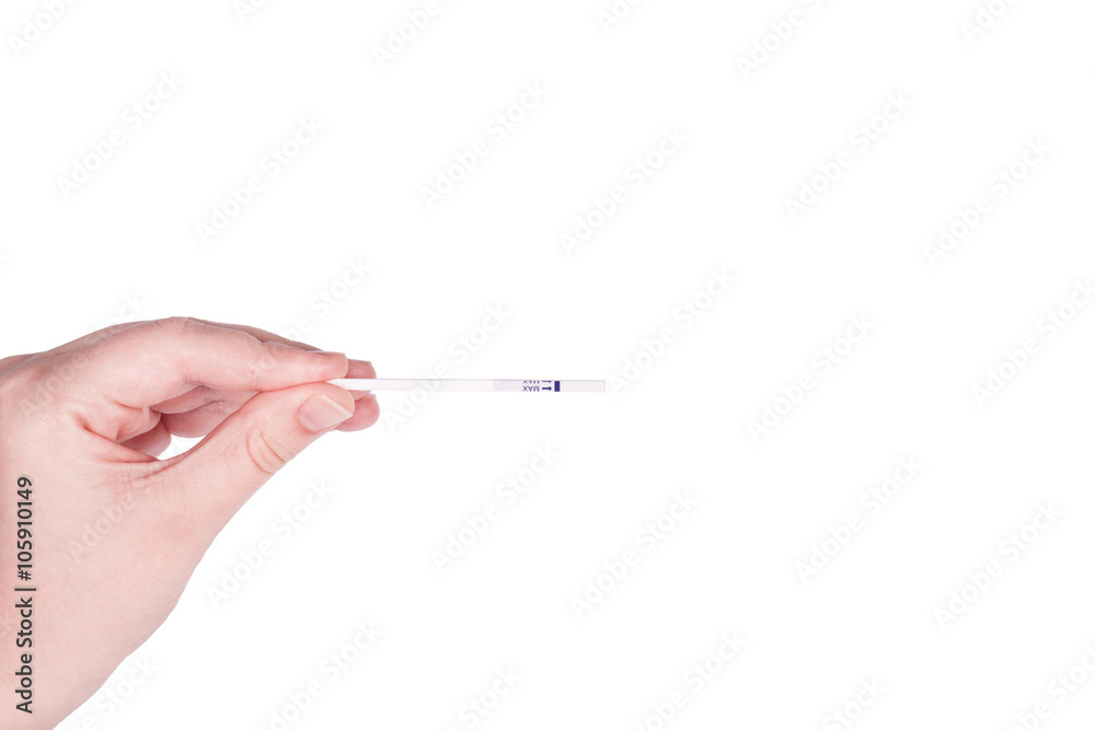 Holding pregnancy test isolated on white background. Holding pregnancy test isolated on white background.