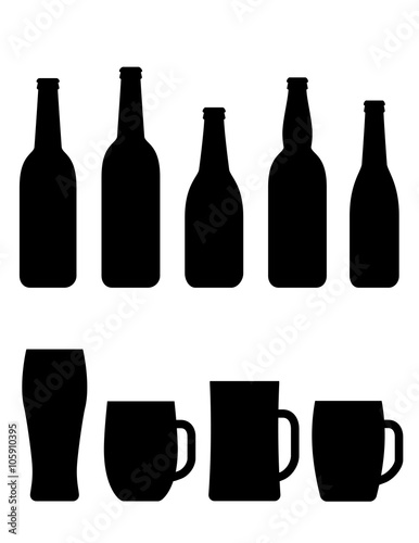 black beer bottle and mug set