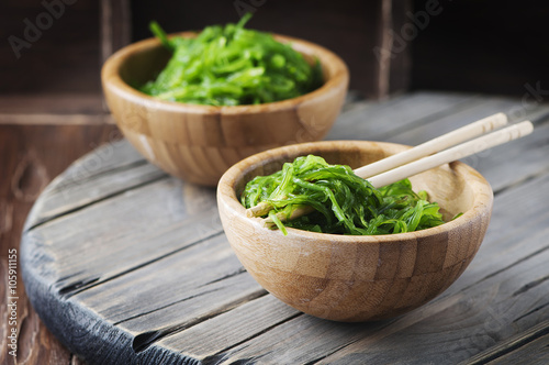 Traditional Japanese salad chuka on the wooden table