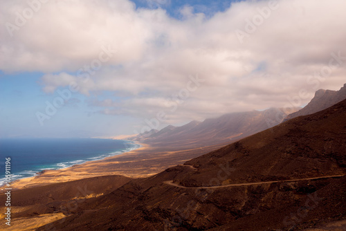 Fototapeta Naklejka Na Ścianę i Meble -  Top view on Cofete coastline the longest beach on Canary island