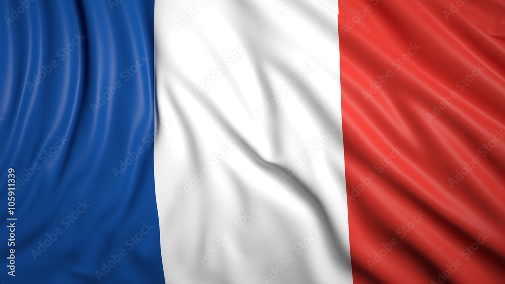 Wavy flag of France closeup background