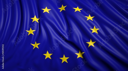 Wavy flag of European Union closeup background