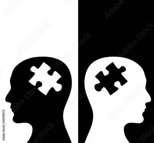 Two humans profiles of white and black colors