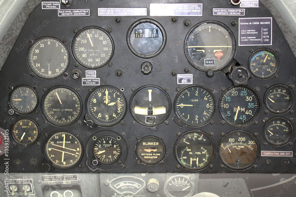 Retro control panel in a war plane cockpit Retro control panel in a war plane cockpit