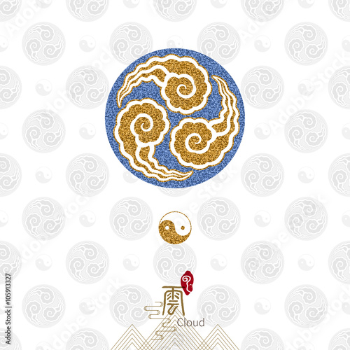 Vector: Chinese three rotating mirror circle cloud on traditiona