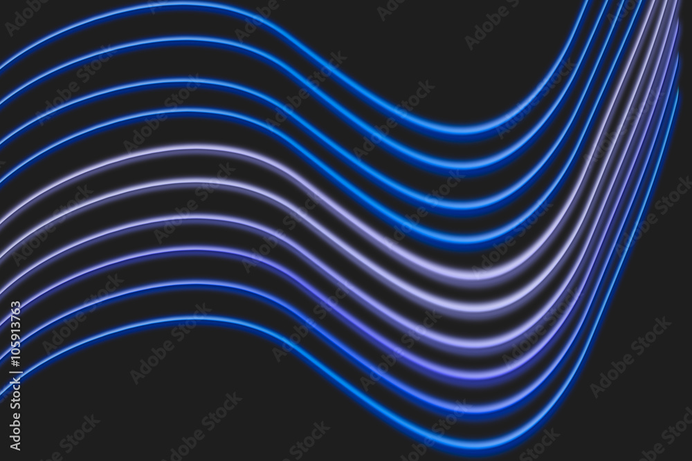 Modern blue illuminated  curved wires on black background
