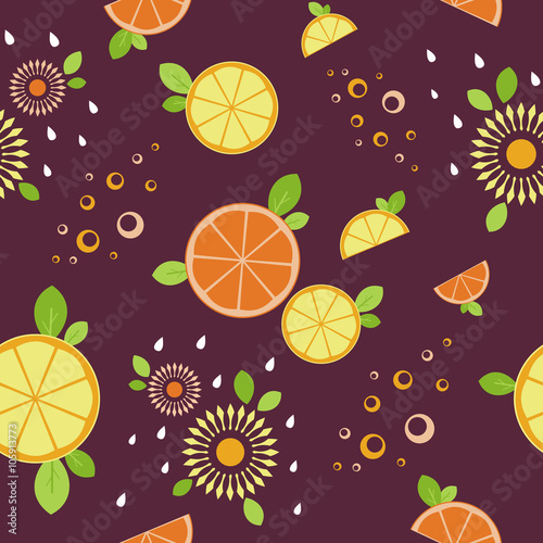 Citrus mix. Seamless pattern. Burgundy background