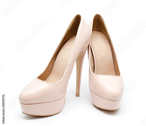 Biege high heel woman shoes isolated