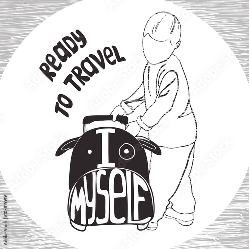 ravel inspiration quotes on suitcase silhouette. Vintage letteri