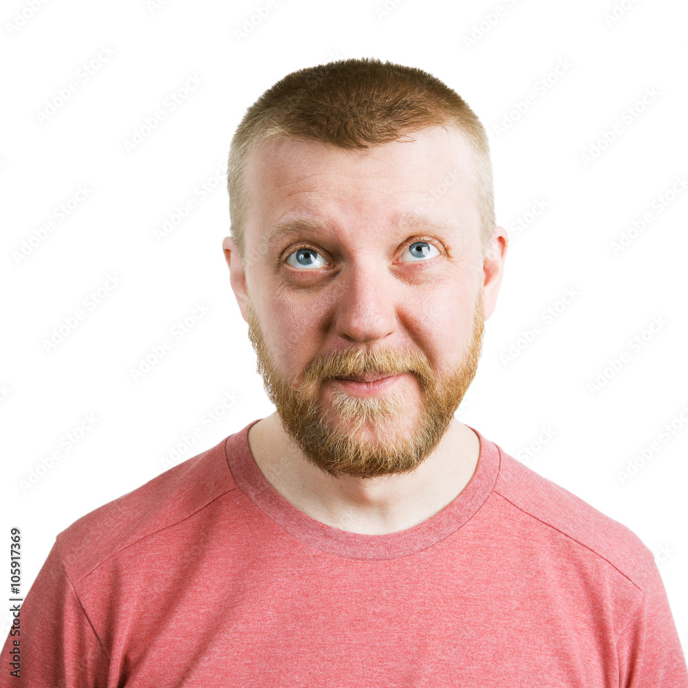 Fototapeta premium Bearded funny man in shirt looking up