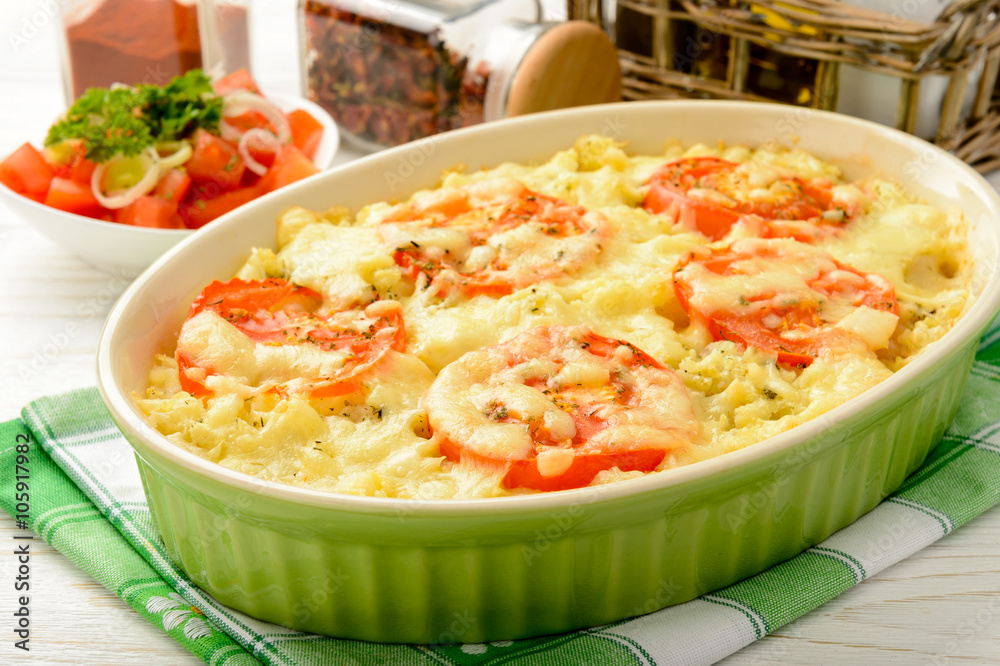 Casserole with minced meat, vegetables and cheese. Casserole with minced meat, vegetables and cheese.