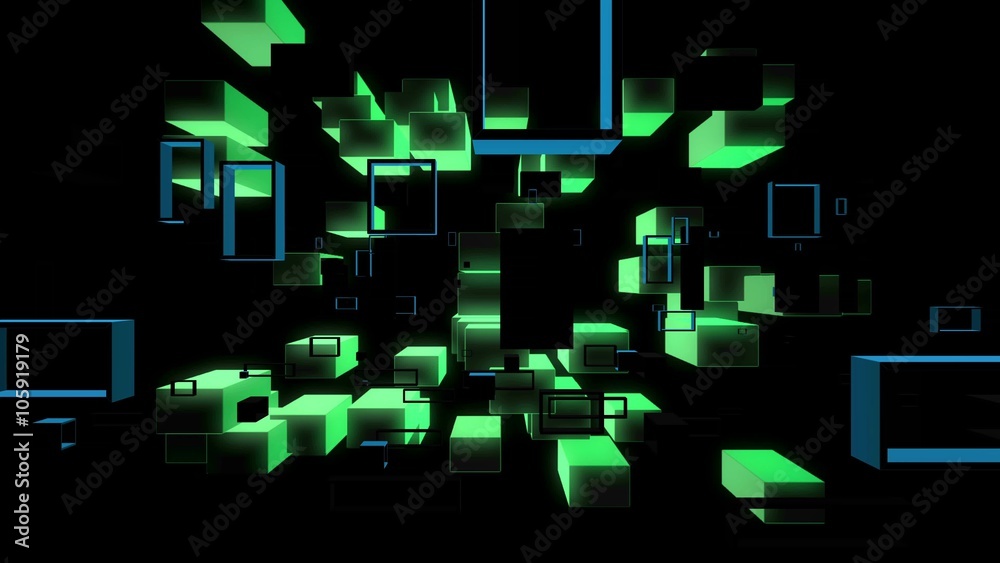 Seamless 3d Animation of sci-fi fantasy dimensional tunnel path or warp zone with laser beam and geometric polygon block zooming for background pattern 