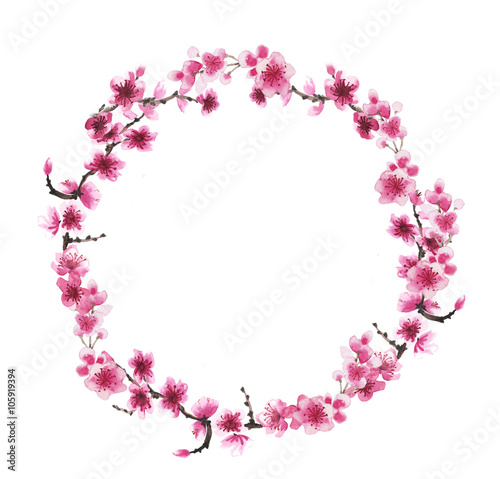 hand-drawn wreath of sakura