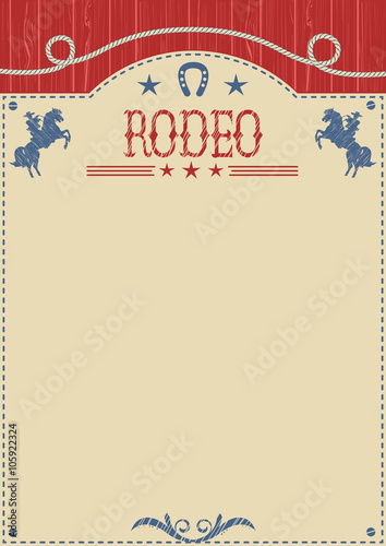 American cowboy rodeo poster for text.Cowboy riding wild horse