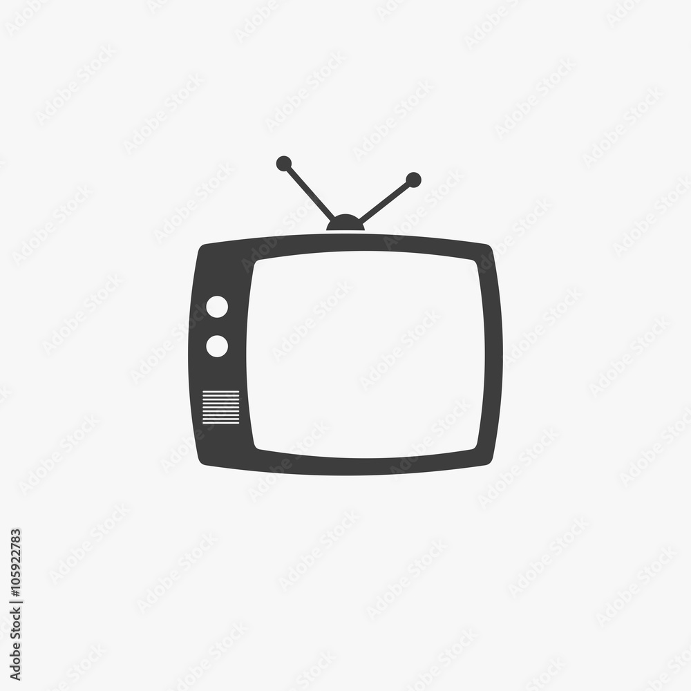 TV icon isolated on grey background. Retro TV icon flat style. Black TV icon vector TV icon isolated on grey background. Retro TV icon flat style. Black TV icon vector