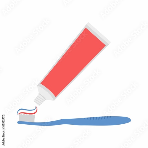 Tube of toothpaste and tooth brush in flat style isolated on white background. Vector