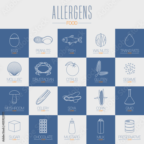 Food allergic, GMO icons vector set