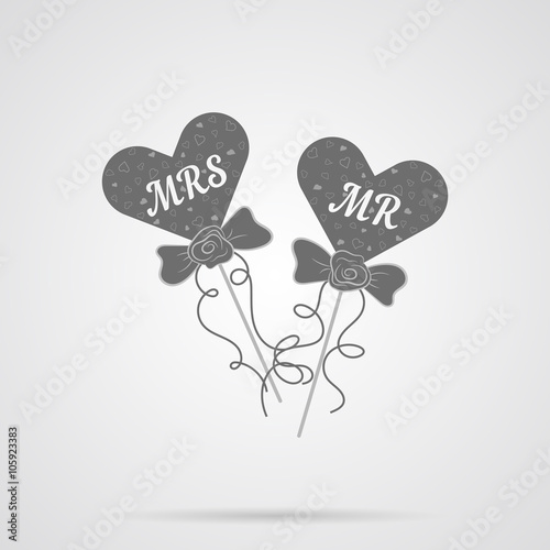 Vector Gray Wedding Hearts MR and MRS Flat Icon
