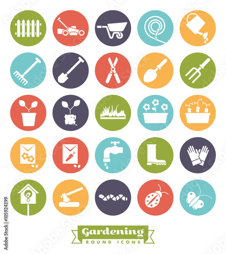 Gardening Round Color Icon Set