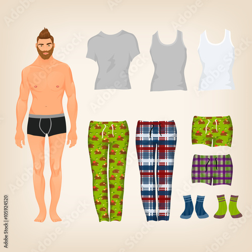 Vector dress up male paper doll with an assortment of freestyle