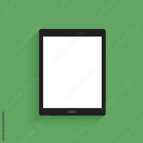 Modern generic white digital tablet with blank screen on green background. 