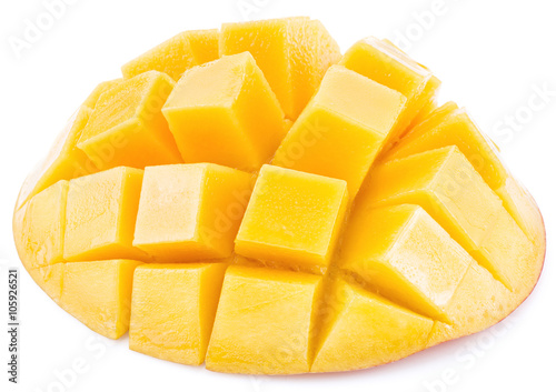 Mango cubes. Isolated on a white background.