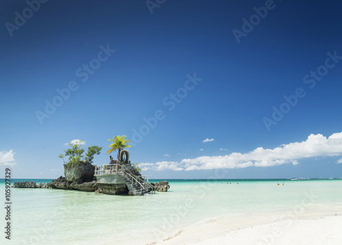 tropical beach and christian shrine on boracay island philippine