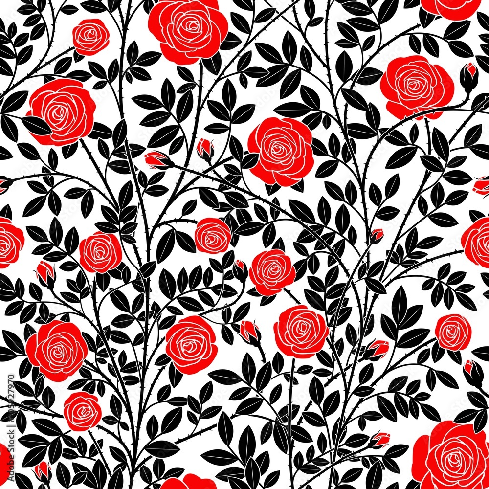 Intertwined roses with black stems vector de Stock | Adobe Stock