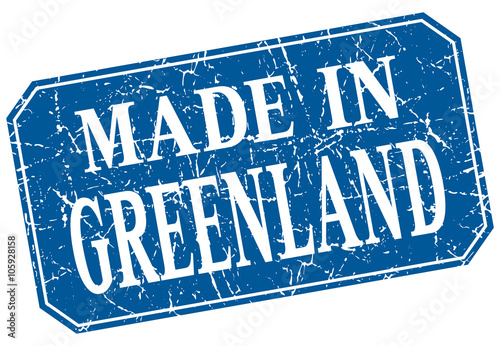 made in Greenland blue square grunge stamp