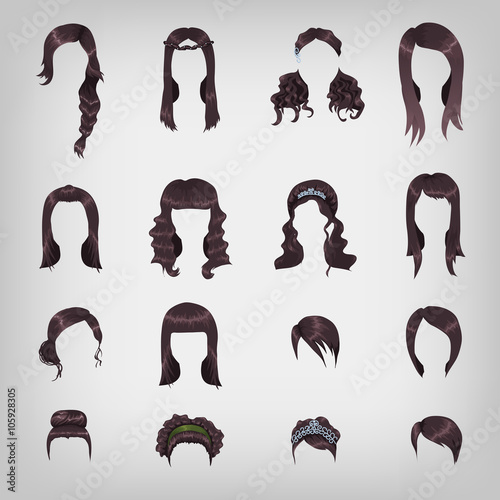 Assortment of female brunette hair