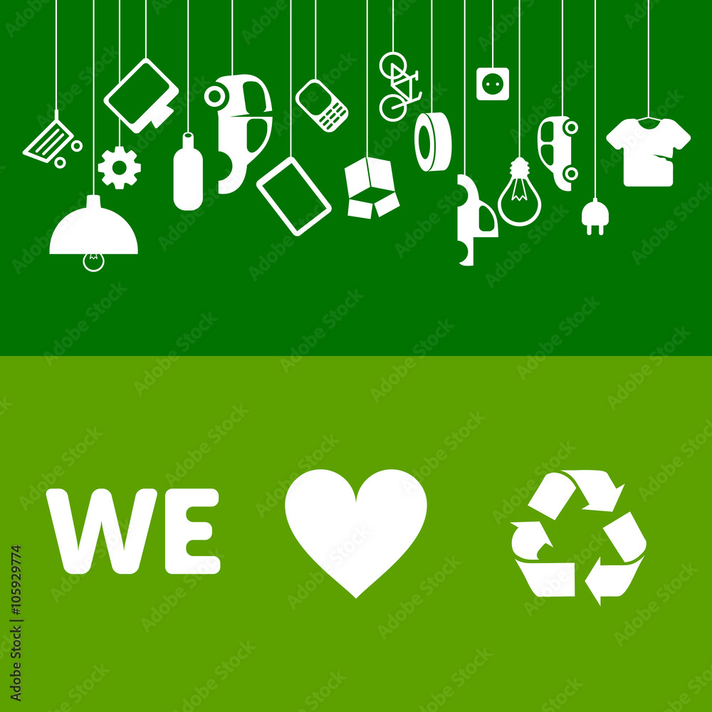 We love to recycle! Waste management banners and illustration for