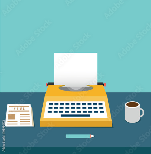 Vintage typewriter on the table with copyspace for text. Equipment for blog