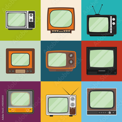 retro tv icon set. flat style vector illustration