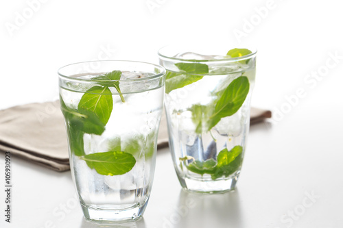 Flavor water with mint leaf