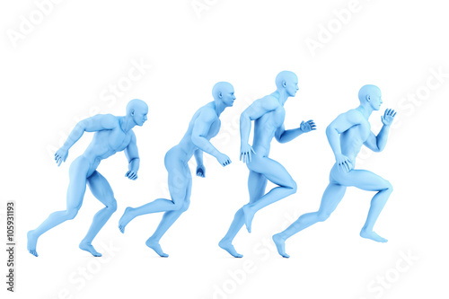 Running athletes. 3d illustration. Isolated. Contains clipping path
