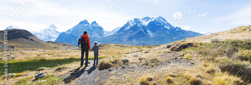 family hiking in patagonia