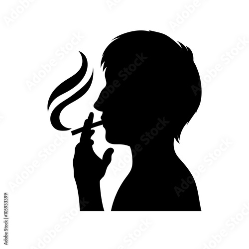 Smoker silhouette. Vector man with cigarette.