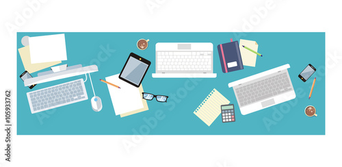 Work Table Document and Laptop Design Flat