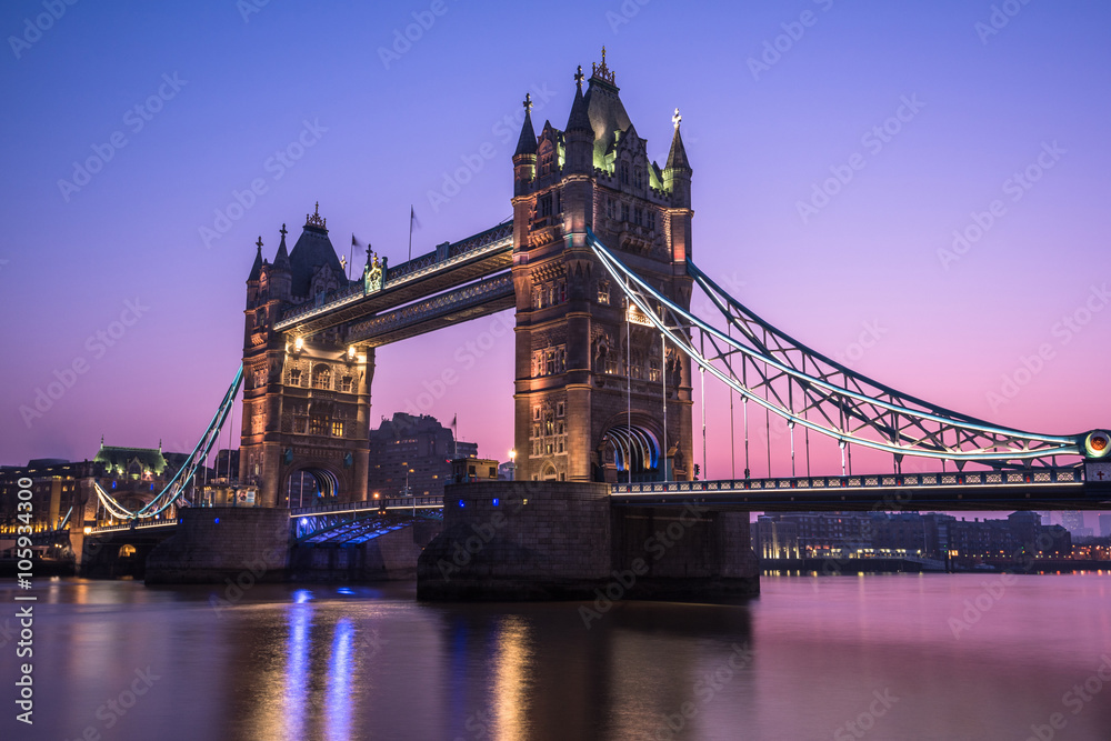 Tower Bridge in London at sunrise