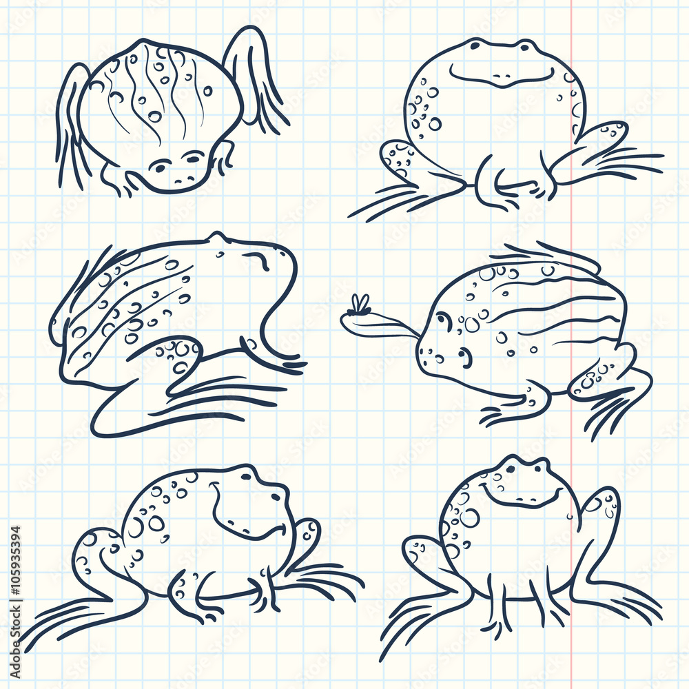 Vector cartoon line art frogs Vector cartoon line art frogs