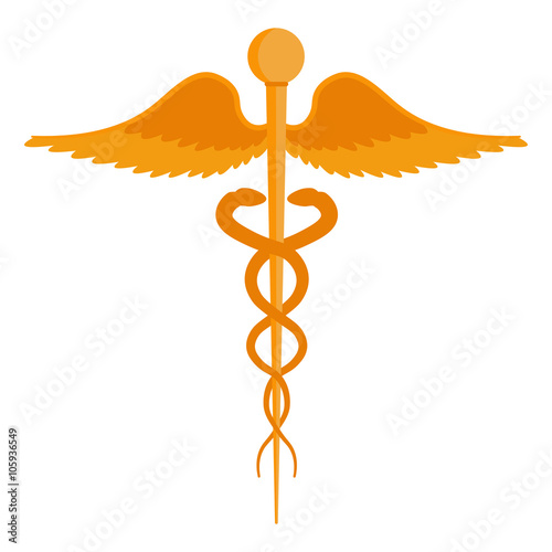 Gold caduceus vector illustration. Caduceus isolated on white background
