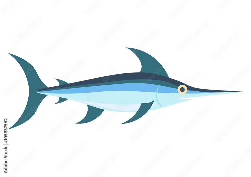 Fototapeta premium Swordfish flat vector, Isolated on white background